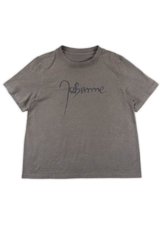 Gray t-shirt with Joan of Arc signature on a white background