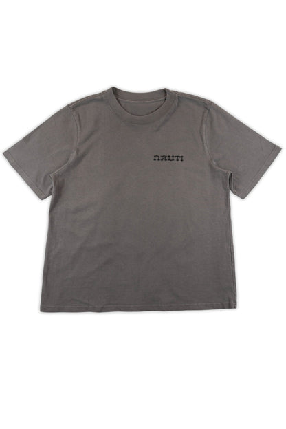 Gray t-shirt with the text Nauti on a white background